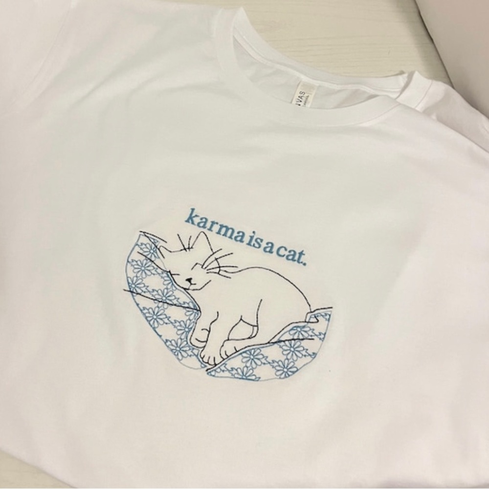 Taylor Swift Midnights Karma is a Cat Embroidered tee